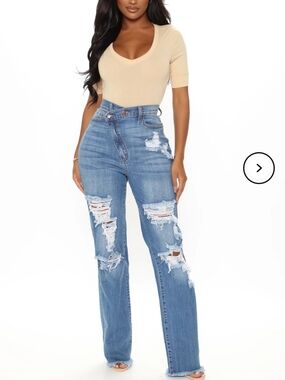 Brand New High-Rise Distressed Straight Leg Jeans - Light Blue